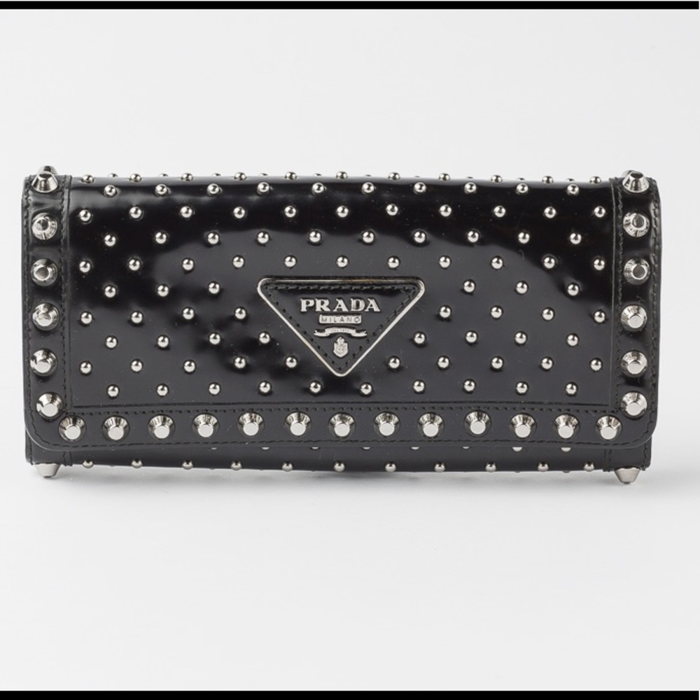 1M1132 Prada Spazzalato Black studded wallet
